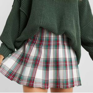 Aerie Pleated Plaid Mini Skirt Green Red White Size XL